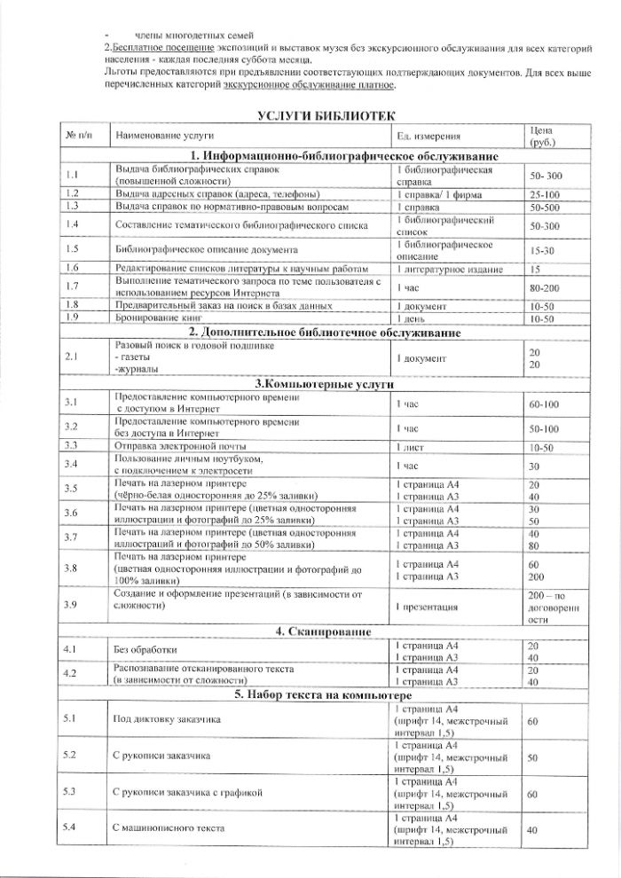 Постановление №2703 от 30.12.2019 Об утверждении перечня услуг оказываемых на платной основе учреждениями сферы культуры